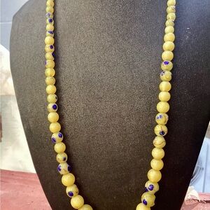 Murano Long Yellow and Blue Beaded Necklace